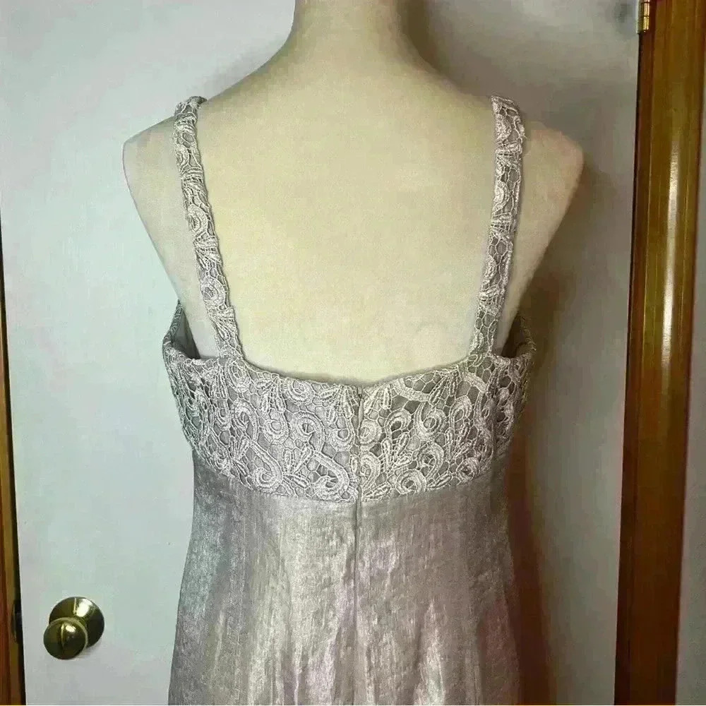 Marina Maxi Gown Dress Women 10 Dusty Rose Pink Lined V Neck Crocheted Top Strap - Picture 10 of 13